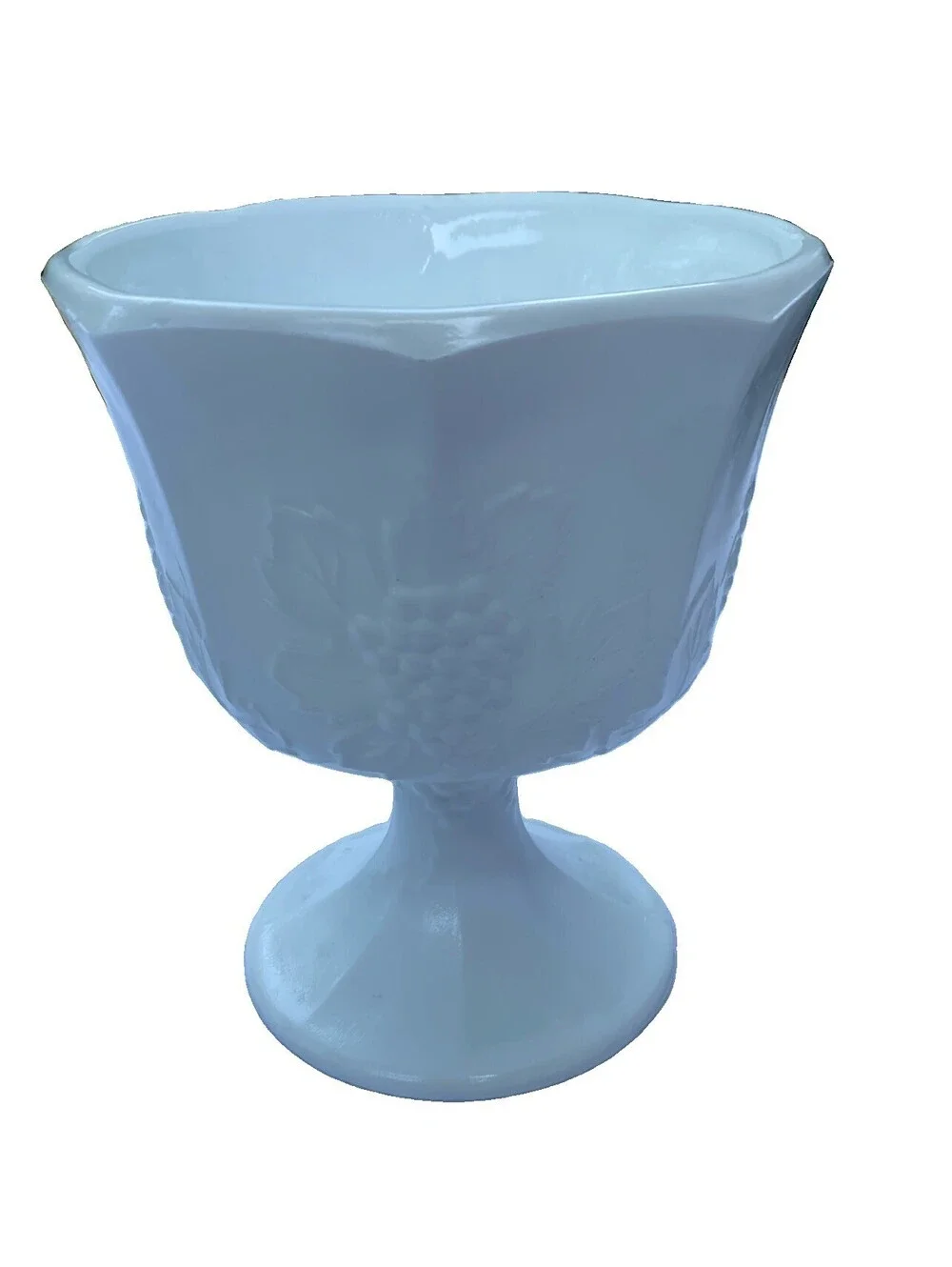 Indiana Harvest Grape White Milk Glass Planter Vase Pedestal Base 6-3/8